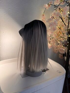 Grey Ombre Straight Synthetic Wig - Women Hair